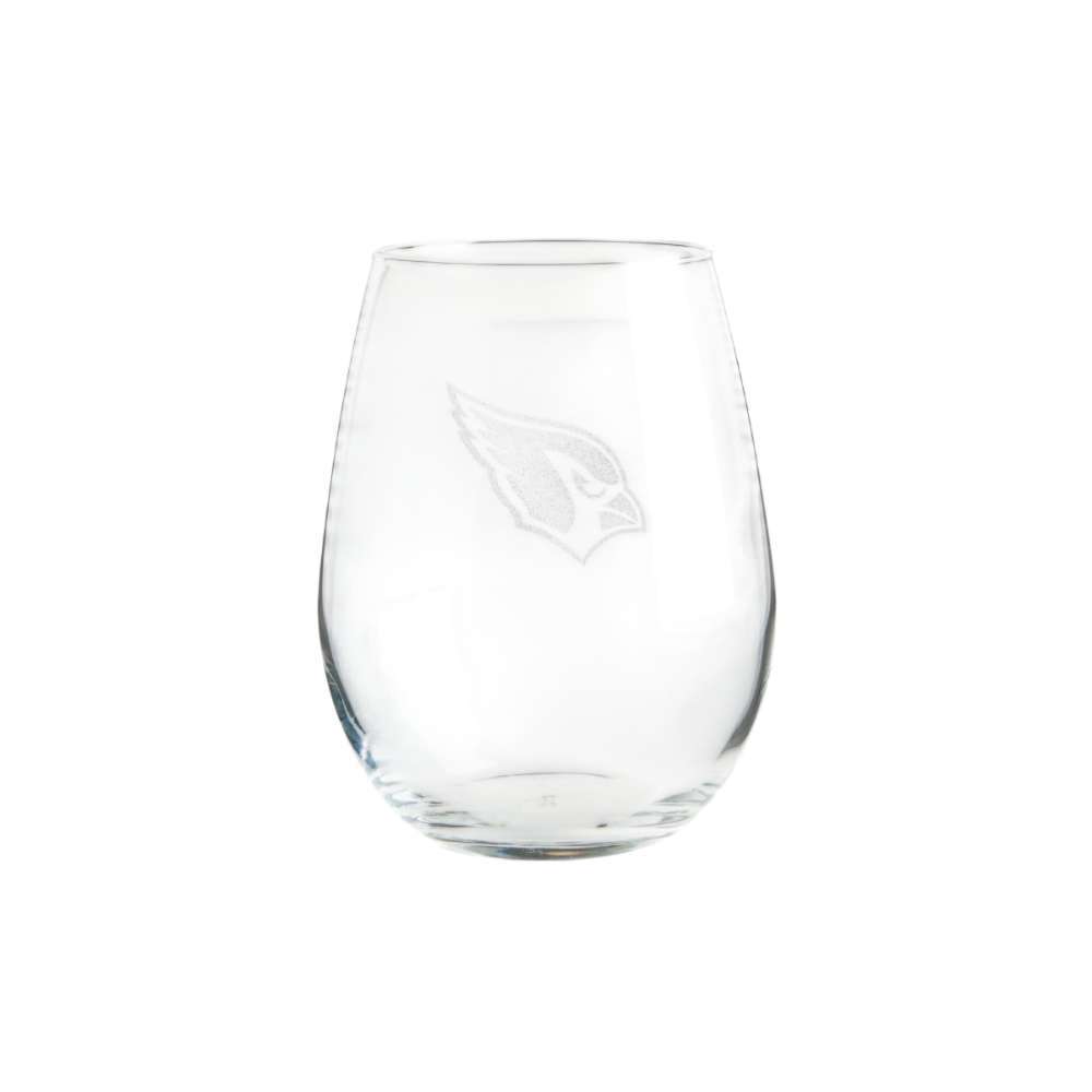 Arizona Cardinals Crate & Barrel NFL Aspen 11.75oz Stemless Wine Glass, Set of 4 featuring an etched Cardinals bird-head logo on clear glass