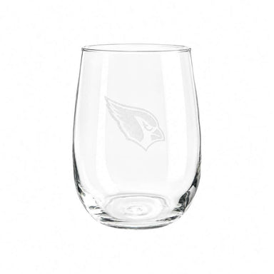 Arizona Cardinals Crate & Barrel NFL Aspen 17oz Stemless Wine Glass, Set of 4 features a clear stemless glass etched with the Cardinals bird-head logo