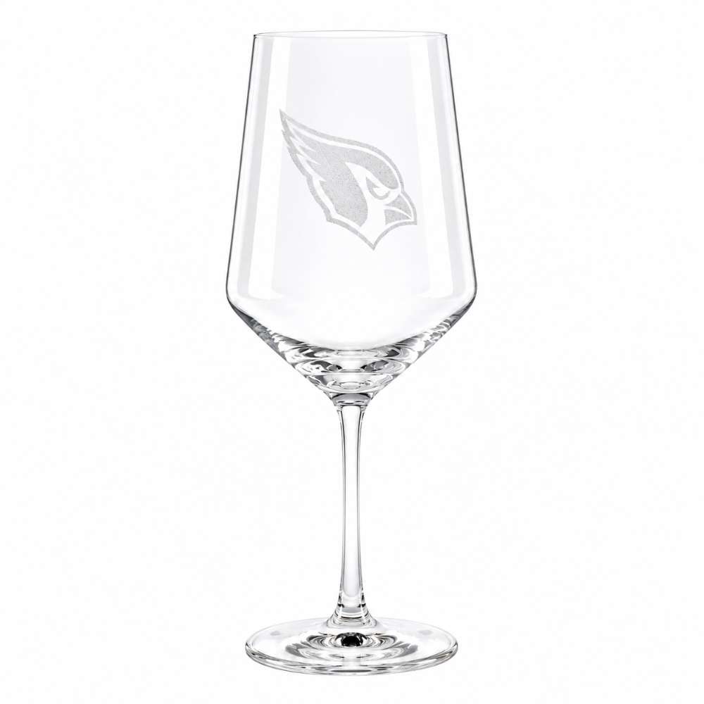 Arizona Cardinals Crate & Barrel NFL Tour 18oz Red Wine Glass, Set of 4 featuring the Cardinals bird-head logo etched on a clear stemmed wine glass