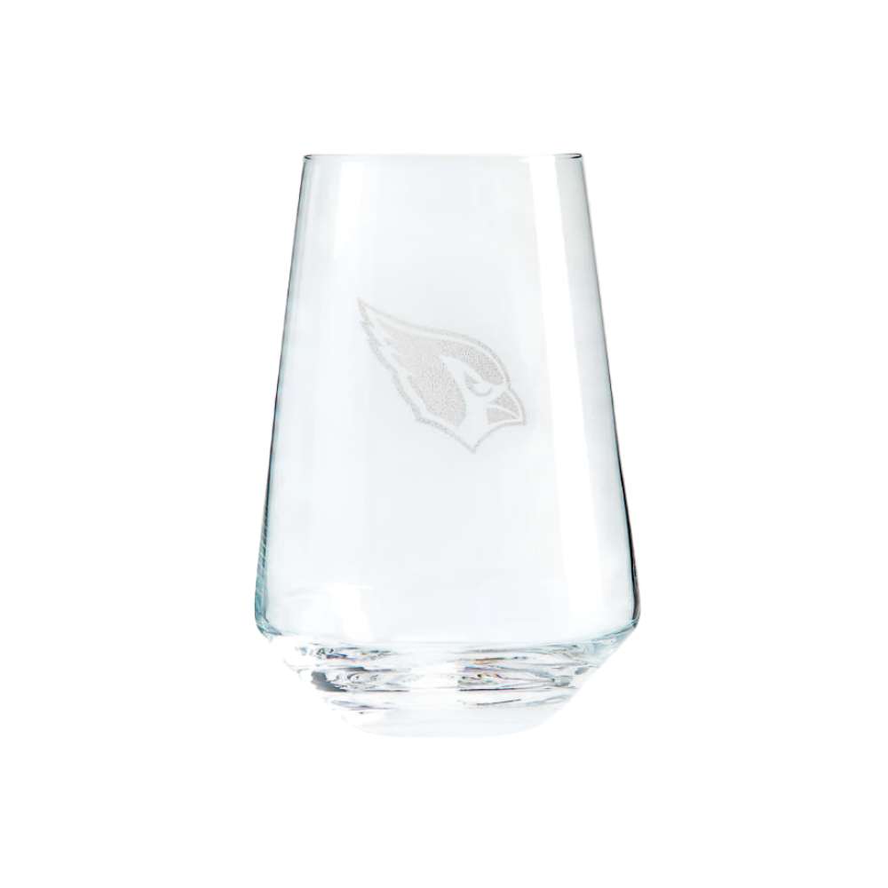 Arizona Cardinals Crate & Barrel NFL Tour 19oz Stemless Wine Glass, Set of 4 featuring the Cardinals bird-head logo etched on clear glass