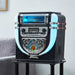 Arkrocket Boston Tabletop Jukebox Record Player Entertainment System with Stand is displayed close-up