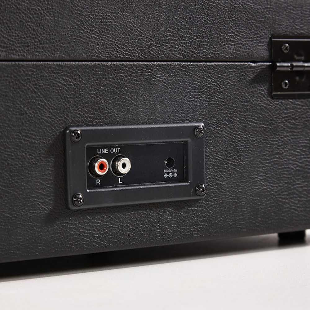 Arkrocket Coryphaeus Bluetooth Record Player with Record Storage Case (BlackGreen) shows the back panel with RCA line-out ports