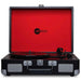 Arkrocket Curiosity Suitcase Bluetooth Turntable (BlackRed) is shown open with a red interior and black exterior displaying the logo on the inside lid