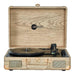 Arkrocket Curiosity Suitcase Bluetooth Turntable (Wood Grain) is fully open showing the vinyl-playing surface and logo inside the lid