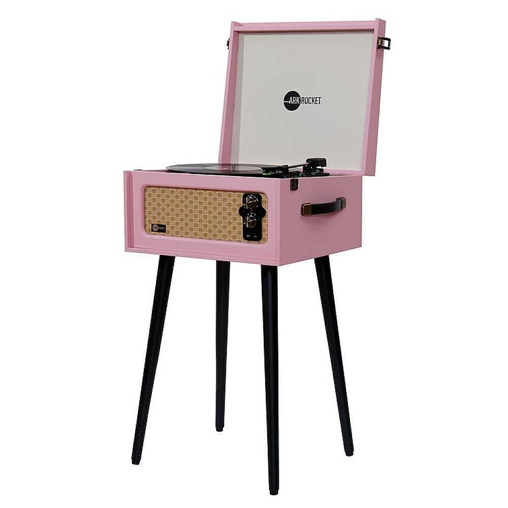 Arkrocket Discovery II Bluetooth Turntable Record Player With Legs (Pink) from an angle