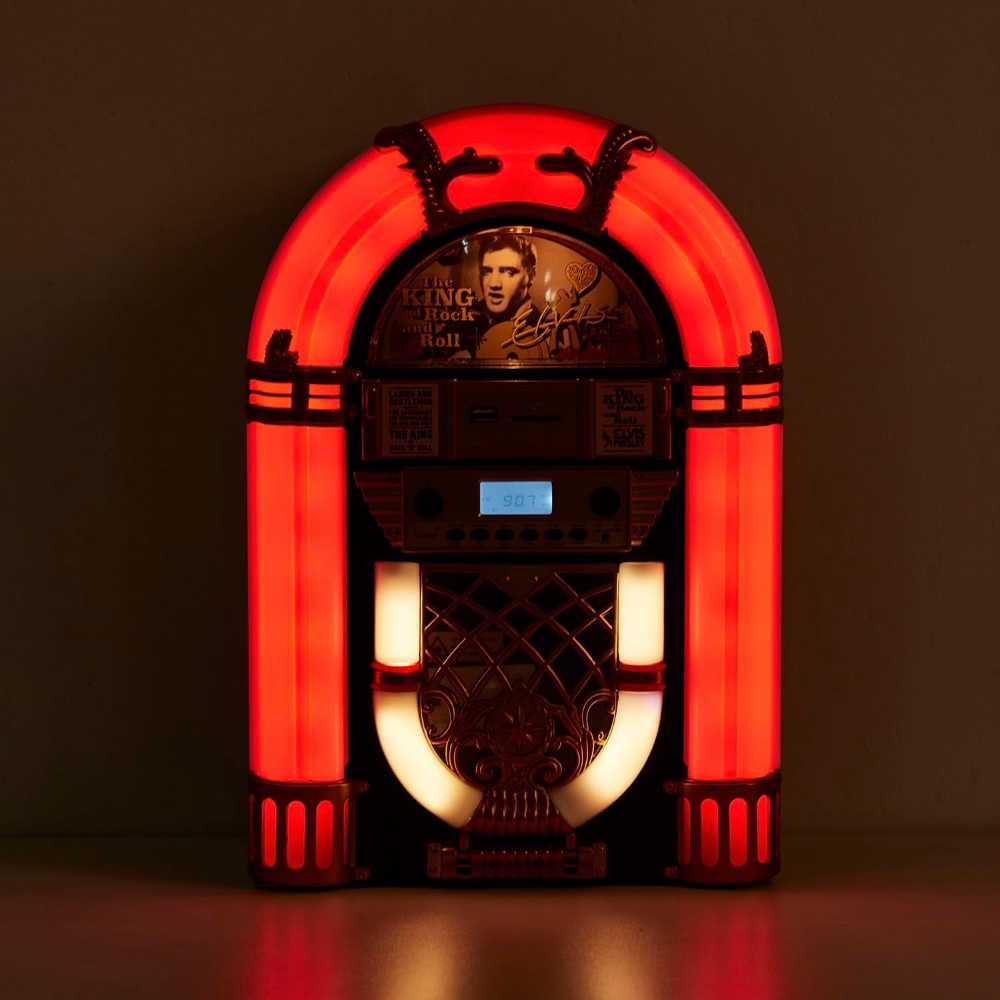 Arkrocket Elvis Presley Mini Jukebox Tabletop CD Player Bluetooth Speaker (BlackGold) glows red