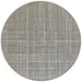 A round Couristan Charm Indoor/Outdoor Rug - Ohe/Sand-Ivory features a soft sand color with intersecting ivory and grey-blue lines forming a grid pattern