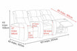 A schematic diagram of Valencia Natalie Home Theater Seating provides precise measurements for a three-seat configuration