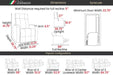 A schematic of the dimensions of Valencia Syracuse Home Theater Seating highlights its wall clearance needs, size specifications, and versatile configurations.