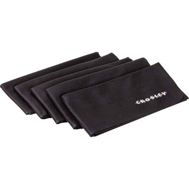 A set of folded Crosley Record Cleaning Cloth (5-Pack) pieces stacked together, each with the Crosley logo visible