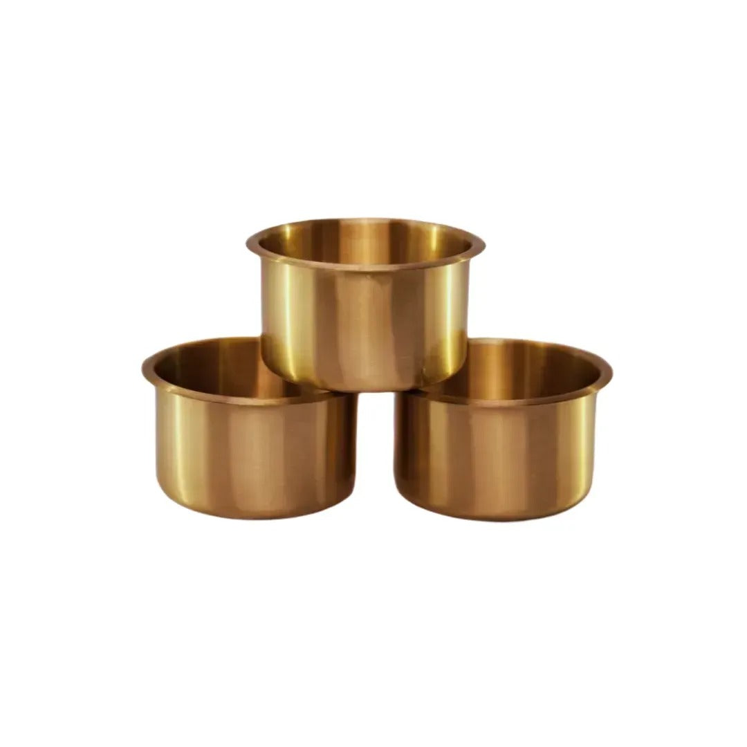 A set of three stacked 4inch premium brass cups designed for a BBO poker tables.