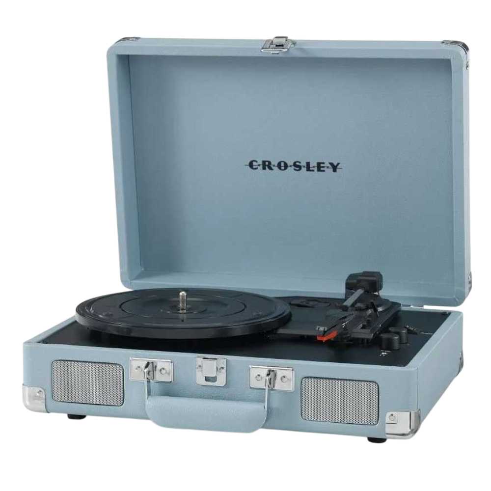 A side-angled view of the Crosley Cruiser Plus Portable Turntable with Bluetooth InOut - Tourmaline