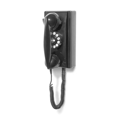 A side-angle view of the Crosley 302 Wall Phone - Black