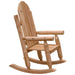 A side view of the Fireside Lodge Voyageur Adirondack Rocking Chair, highlighting its curved rockers, sturdy log frame, and smooth wooden slats