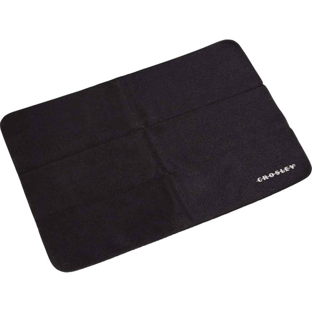 A single black Crosley Record Cleaning Cloth (5-Pack) with a smooth surface and the Crosley logo printed on one corner