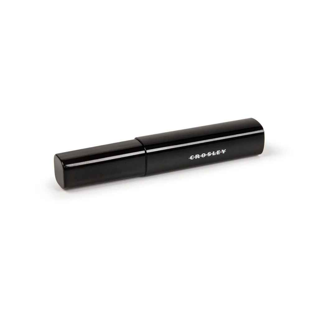 A sleek black stylus cleaning pen with the Crosley logo from the Crosley 5-in-1 Record Cleaning Kit is shown