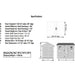 A specifications chart for the Outdoor Living Today Large 12×8 Cabana Garden Shed displays measurements for the floor, walls, windows, and doors in inches