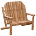 A three-quarter angle of the Fireside Lodge Voyageur Two-Person Adirondack Chair, showcasing its natural wood grain, spacious seating, and curved backrest