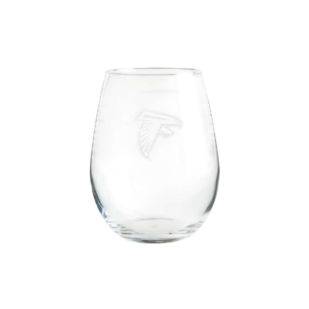 Atlanta Falcons Crate & Barrel NFL Aspen 11.75oz Stemless Wine Glass, Set of 4 featuring an etched Falcons bird logo on clear glass