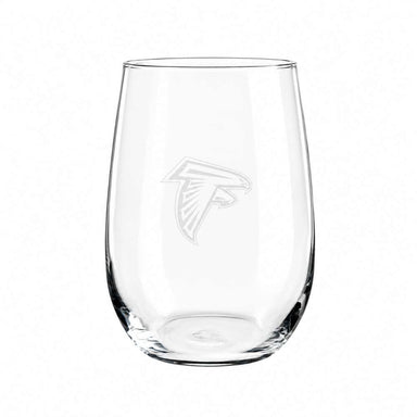 Atlanta Falcons Crate & Barrel NFL Aspen 17oz Stemless Wine Glass, Set of 4 features a clear stemless glass etched with the Falcons bird logo