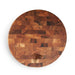 Atlanta Falcons Crate & Barrel NFL Round End Grain Cutting Board features a round wood-block design with the Falcons logo near the bottom