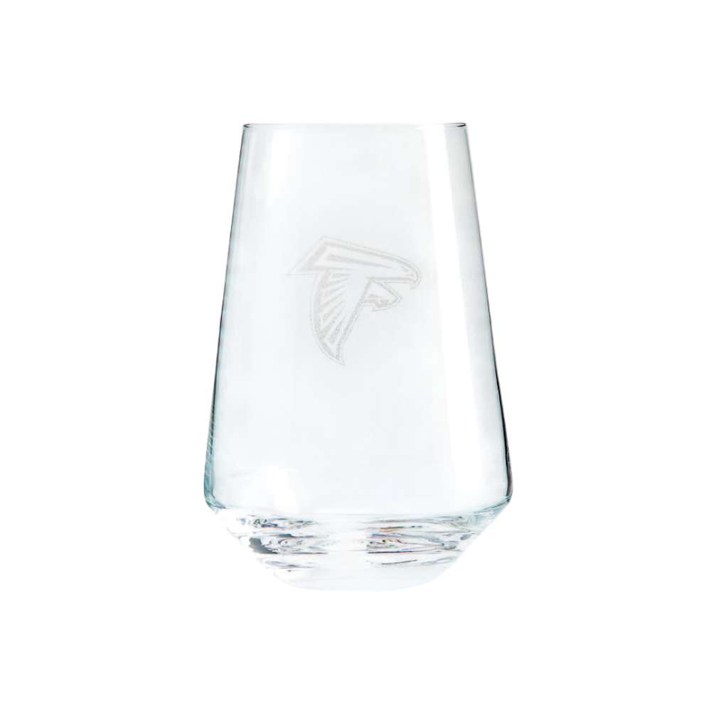 Atlanta Falcons Crate & Barrel NFL Tour 19oz Stemless Wine Glass, Set of 4 featuring the Falcons bird logo etched on clear glass