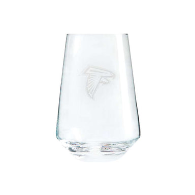 Atlanta Falcons Crate & Barrel NFL Tour 19oz Stemless Wine Glass, Set of 4 featuring the Falcons bird logo etched on clear glass