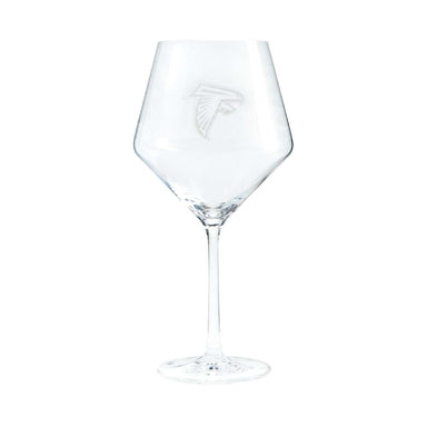 Atlanta Falcons Crate & Barrel NFL Tour 24oz Red Wine Glass, Set of 4 featuring the Falcons bird logo etched on a clear stemmed wine glass