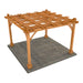 A top-down angled view of the 12 x 12 Outdoor Living Today Western Red Cedar Pergola & Canopy reveals a detailed wooden framework with an open lattice-style design on top