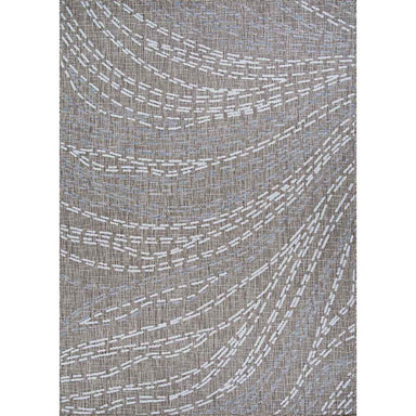 A top-down look at the Couristan Charm Indoor/Outdoor Rug - Aurora/Twig displays its abstract pattern of white curved lines on a twig-colored base