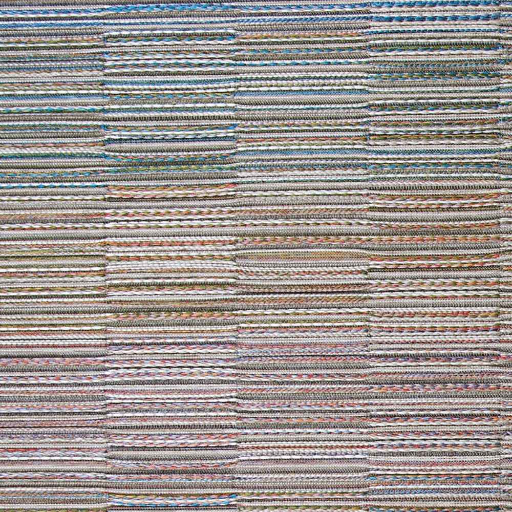 A top-down view of the Couristan Cape Indoor/Outdoor Rug - Fayston/Multi highlights its horizontal stripe pattern with repeating blocks of color