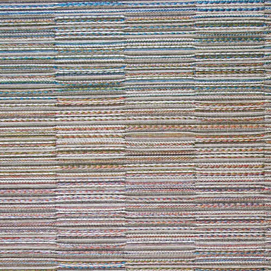 A top-down view of the Couristan Cape Indoor/Outdoor Rug - Fayston/Multi highlights its horizontal stripe pattern with repeating blocks of color