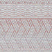 A top-down view of the Couristan Cape Indoor/Outdoor Rug - Gables/Hibiscus, highlighting its repeated zigzag and diamond motifs in soft pink and ivory