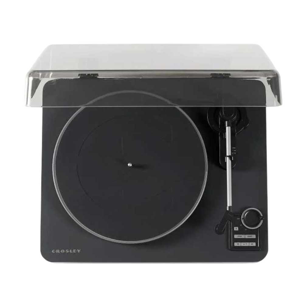 A top-down view of the Crosley C300 Fully Automatic Turntable - Black shows its clean layout