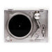 A top-down view of the Crosley RSD3 Player + Johnny Cash 3 Inch Vinyl - Set of 4 Records features the tonearm and the empty platter