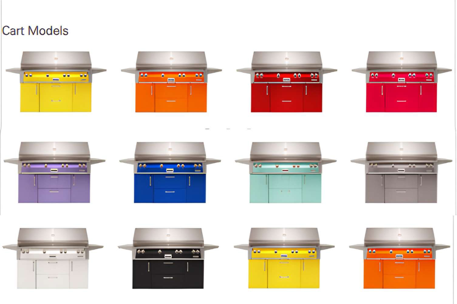 A variety of vibrant color options for the Alfresco Grills 56″ Deluxe Grill Standard Cart Model