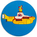 A vibrant blue and yellow circular Crosley The BEATLES Platter Pad - Yellow Submarine with a submarine illustration