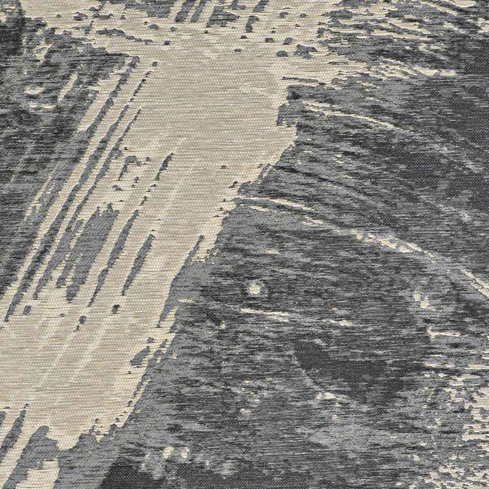 A zoomed-in section of the Couristan Castille Indoor/Outdoor Rug - Canvas/Glacier highlights its sweeping brushstroke design and detailed weave