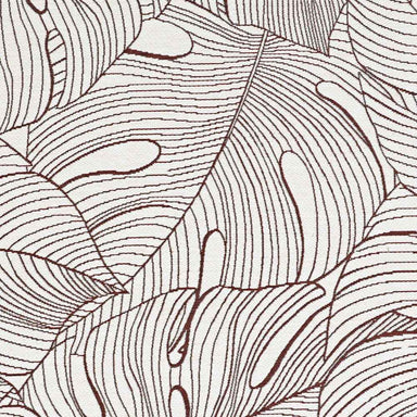 A zoomed-in section of the Couristan Castille Indoor/Outdoor Rug - Palma/Rouge displays the overlapping leaf design with red outlines
