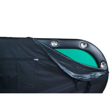 BBO Poker Tables Heavy Duty Poker Table Travel Bag partially unzips to reveal a green playing surface