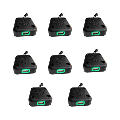 BBO Poker Tables Mounted USB Smart Charger image displays eight compact chargers, each featuring a USB port with a green LED indicator