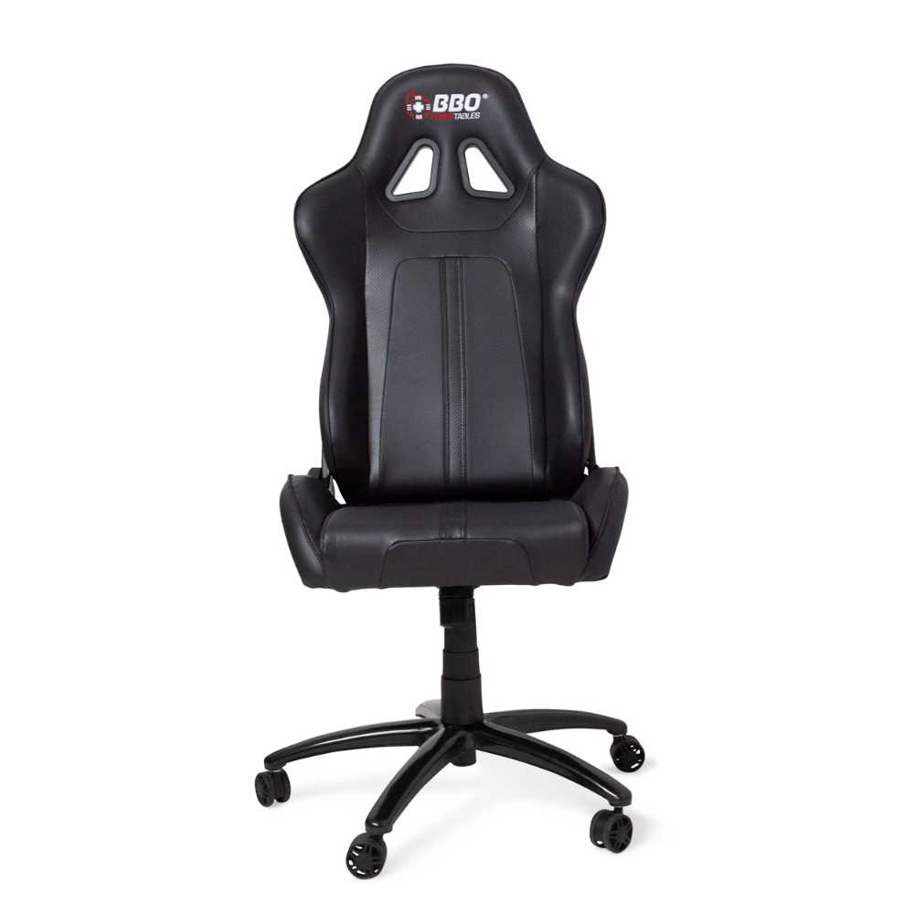 BBO Poker Tables Showdown Pro Poker Gaming Chair in black with a high back, designed like a racing seat with visible cutouts at the headrest