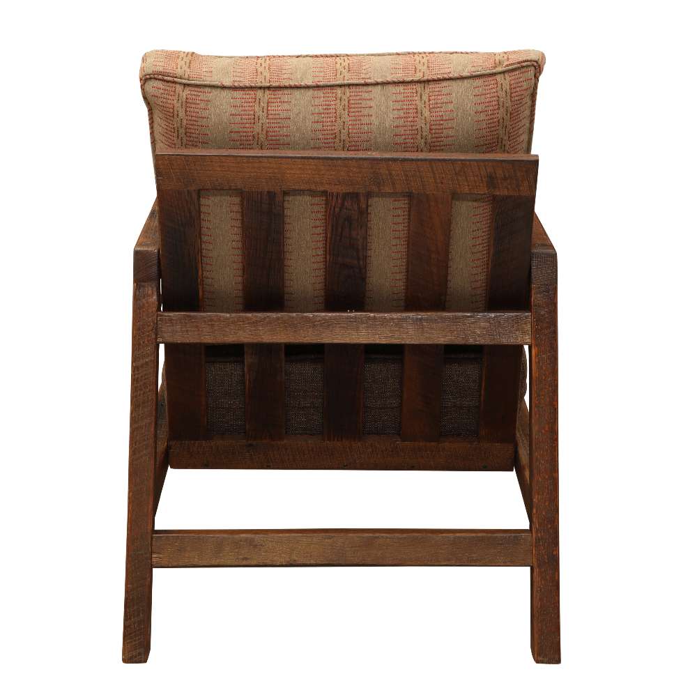 Back of Fireside Lodge Barnwood Club Lounge Chair with Standard Back highlighting its slatted reclaimed-wood frame and the cushioned backrest peeking over the top