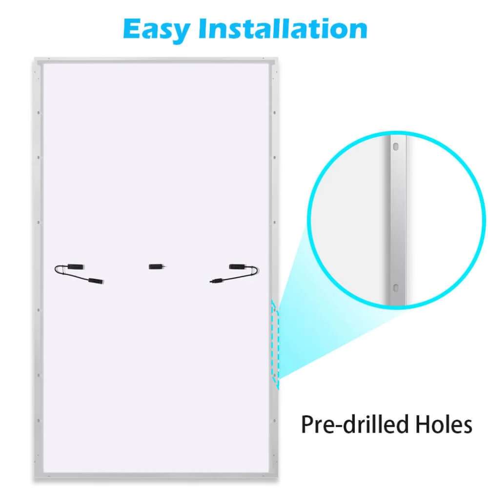 Back of Sun Gold Power 450W Monocrystalline PERC Solar Panel features pre-drilled mounting holes for quick installation