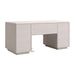 Back view of Crate & Barrel Lafayette 64" Whitewashed Desk with Outlets showing the closed rear panels and center opening