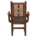 Back view of Fireside Lodge Barnwood Colonial Arm Chair displaying the strong wood frame and patterned woven backrest