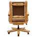 Back view of Fireside Lodge Cedar Log Upholstered Executive Chair shows a rustic office chair made from natural cedar logs with a padded brown seat and backrest on rolling wheels
