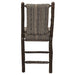 Back view of Fireside Lodge Hickory Log Upholstered Counter Stool showcases its natural log construction and fully upholstered patterned backrest