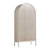 Back view of the tall arched Crate & Barrel Annie 38" Whitewash Storage Cabinet in a light whitewashed oak finish