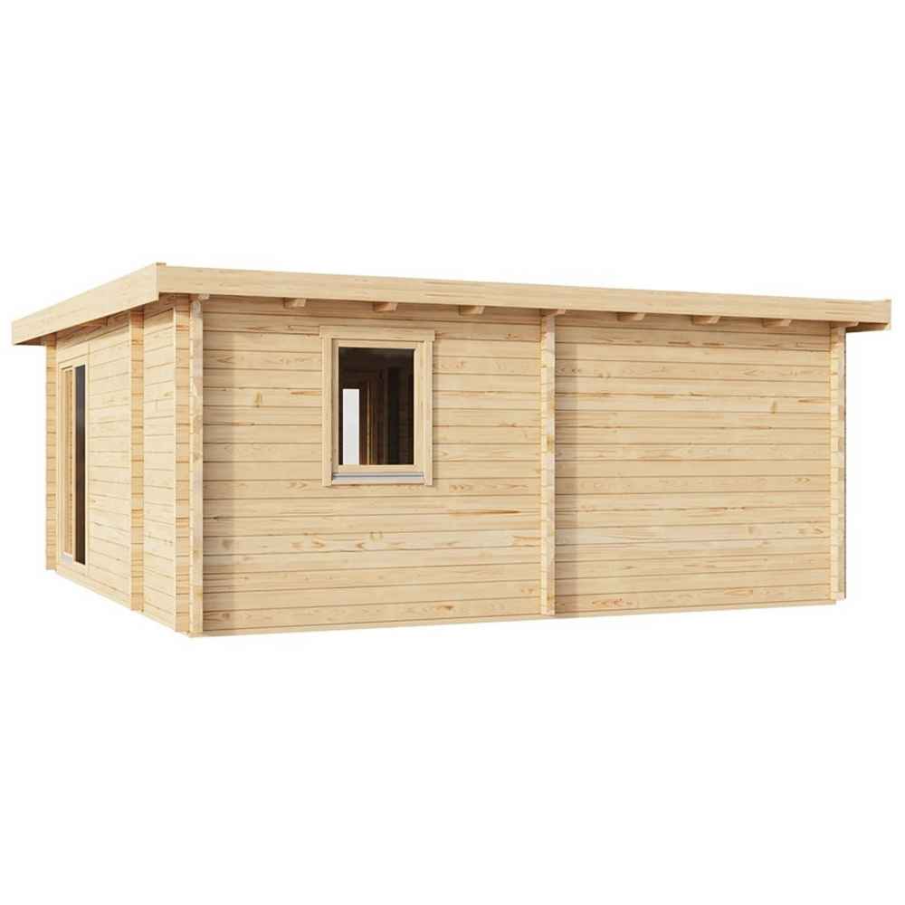 Back corner angle of the GardenHouse24 USA Taunus 70 Garden Room highlights its minimal rear windows and sturdy wooden walls